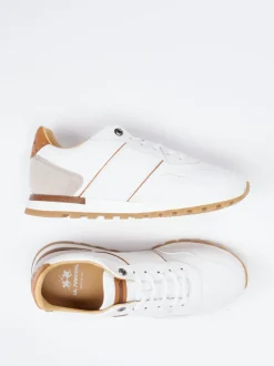 La Martina – Sneaker aus Kalbleder in Weiß-Braun