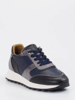 La Martina – Sneaker aus Kalbleder in Grau und Blau