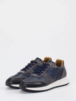 La Martina – Sneaker aus Kalbleder in Grau und Blau