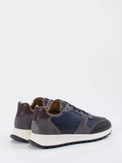 La Martina – Sneaker aus Kalbleder in Grau und Blau