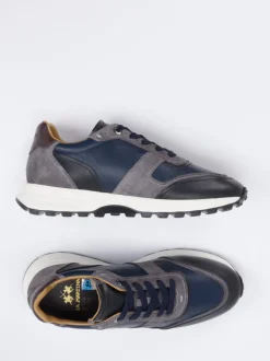 La Martina – Sneaker aus Kalbleder in Grau und Blau
