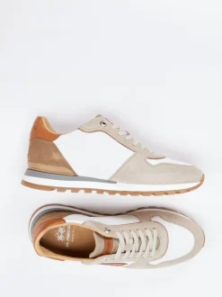 La Martina – Sneaker aus Kalbleder und Veloursleder Beige