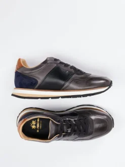 La Martina – Sneaker aus Kalbleder in Anthrazitgrau