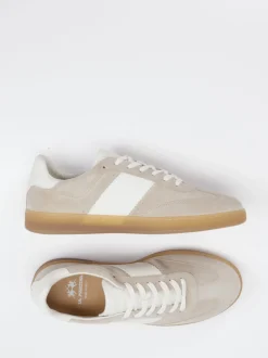 La Martina – Sneaker aus Veloursleder in Beigegrau