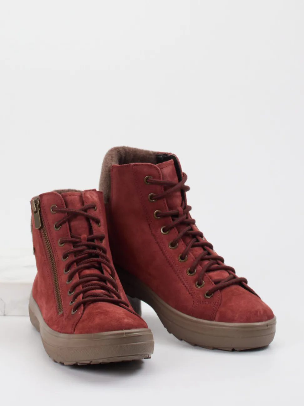 Legero – Schnürboots aus Veloursleder ziegelrot