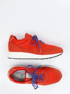 Lunge – Retro-Sneaker aus Mesh und Veloursleder rot