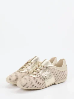 Mania – Sneaker aus Veloursleder in Gold-Beige