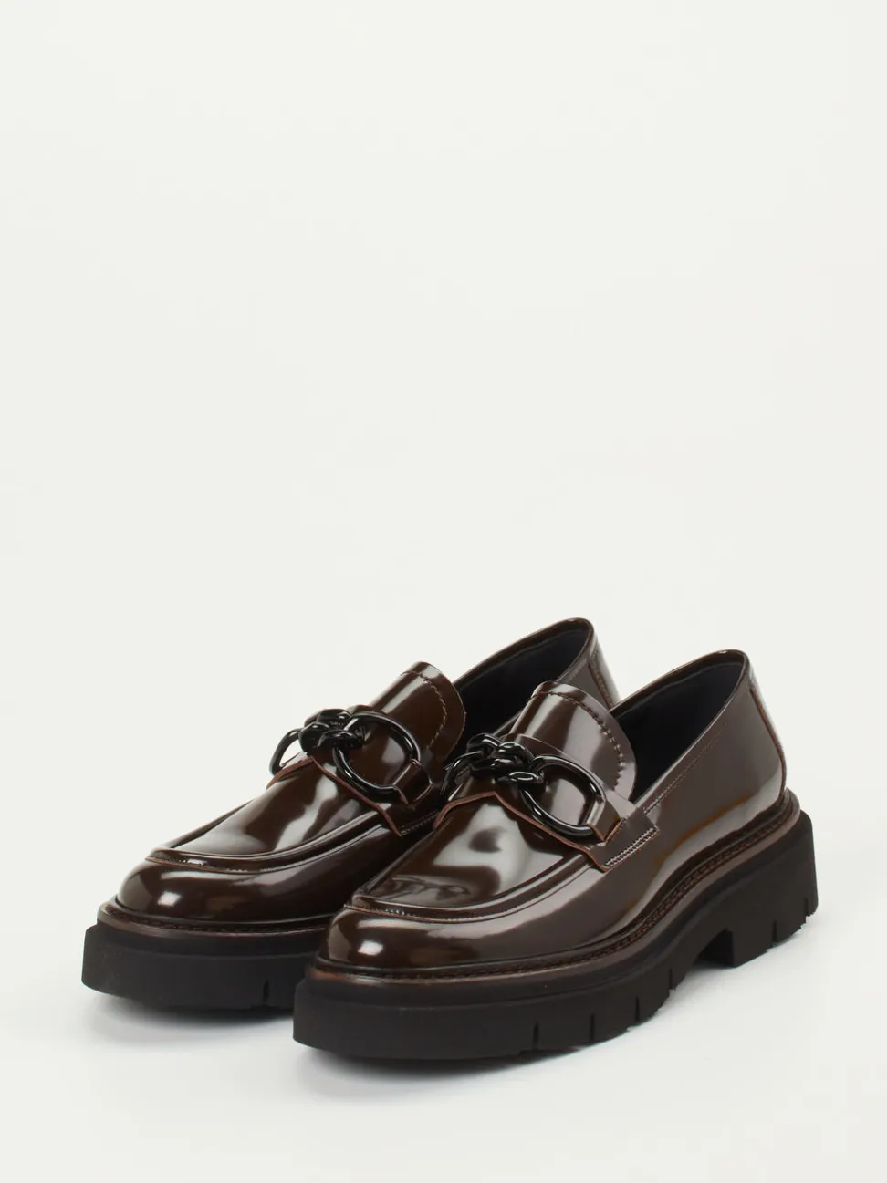 Mannori – Chunky Loafer aus Hochglanzleder Dunkelbraun