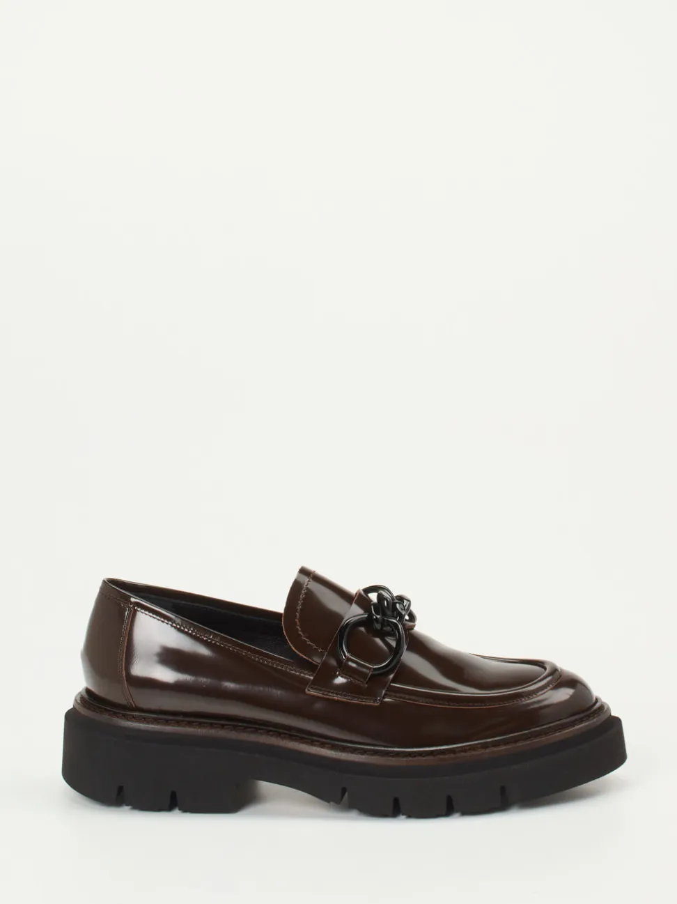 Mannori – Chunky Loafer aus Hochglanzleder Dunkelbraun