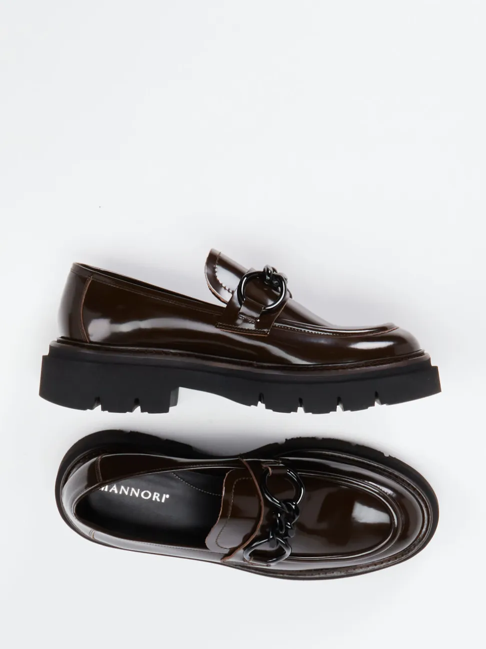 Mannori – Chunky Loafer aus Hochglanzleder Dunkelbraun