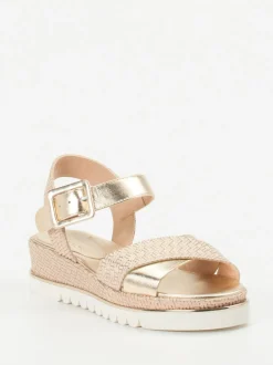 Mannori – Keilsandalette aus Metallicleder Rosé-Beige