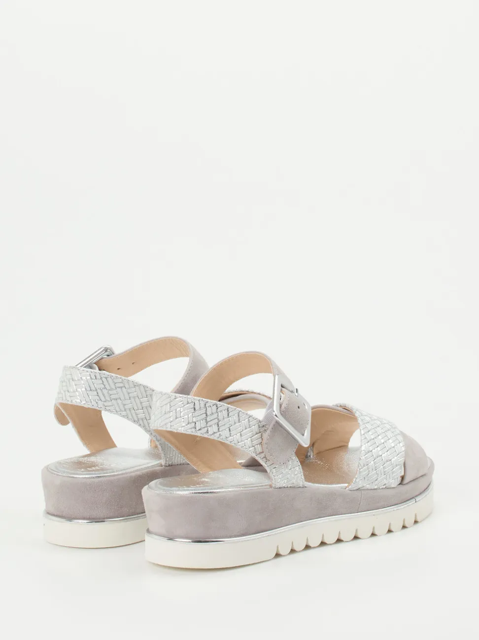 Mannori – Keilsandalette aus Veloursleder silberfarben