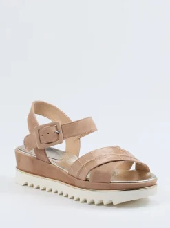 Mannori – Plateausandale aus Veloursleder Rosébeige