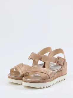 Mannori – Plateausandale aus Veloursleder Rosébeige