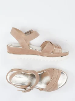 Mannori – Plateausandale aus Veloursleder Rosébeige