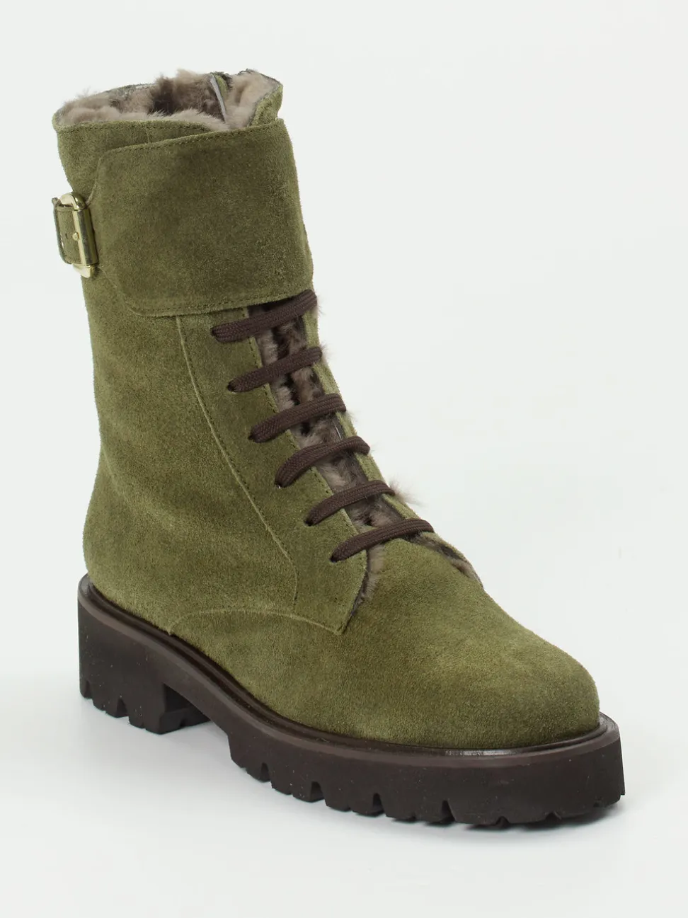 Mannori – Schnürstiefelette aus Veloursleder olivgrün