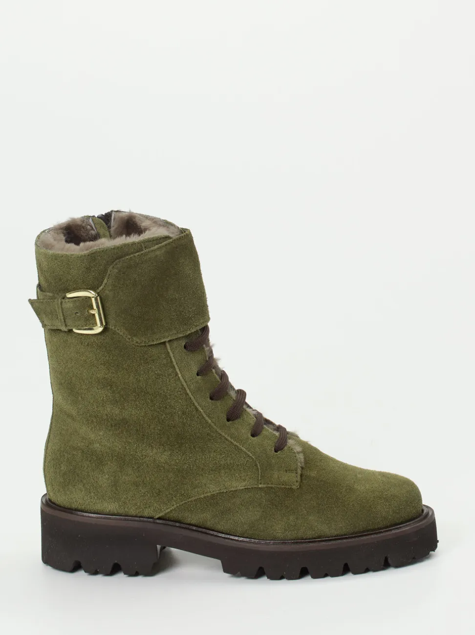 Mannori – Schnürstiefelette aus Veloursleder olivgrün