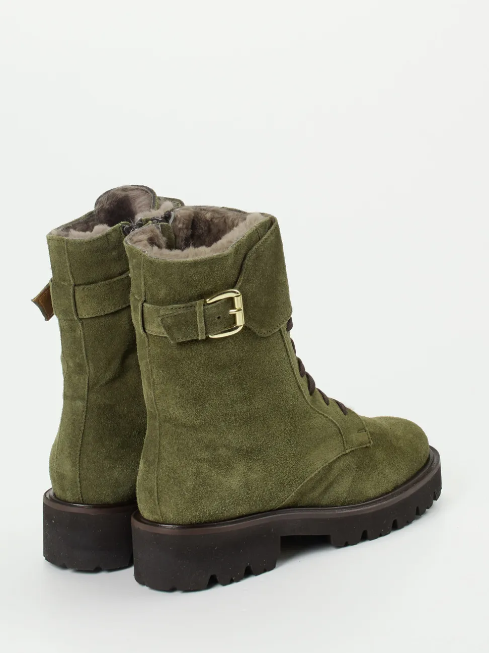 Mannori – Schnürstiefelette aus Veloursleder olivgrün