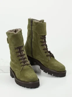 Mannori – Schnürstiefelette aus Veloursleder olivgrün