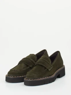Mannori – Slipper aus Veloursleder Olivgrün