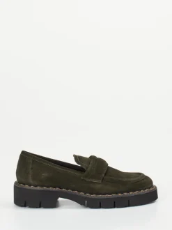 Mannori – Slipper aus Veloursleder Olivgrün
