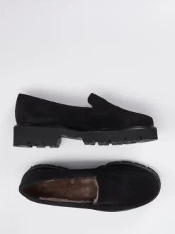 Mannori – Slipper aus Veloursleder schwarz gefüttert