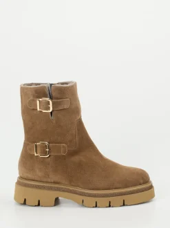 Mannori – Stiefeletten aus Veloursleder Karamellbraun