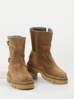 Mannori – Stiefeletten aus Veloursleder Karamellbraun