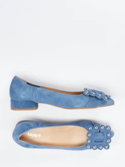 Maripé – Ballerinas aus Veloursleder in Jeansblau