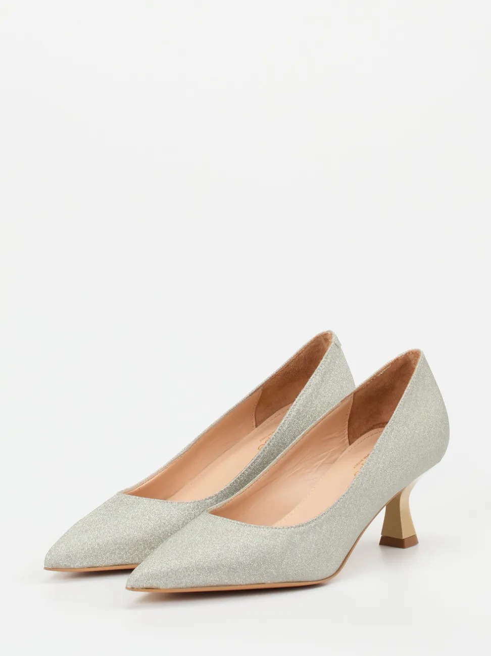 Maripé – Kitten-Heel-Pumps aus Glitzertextil silber
