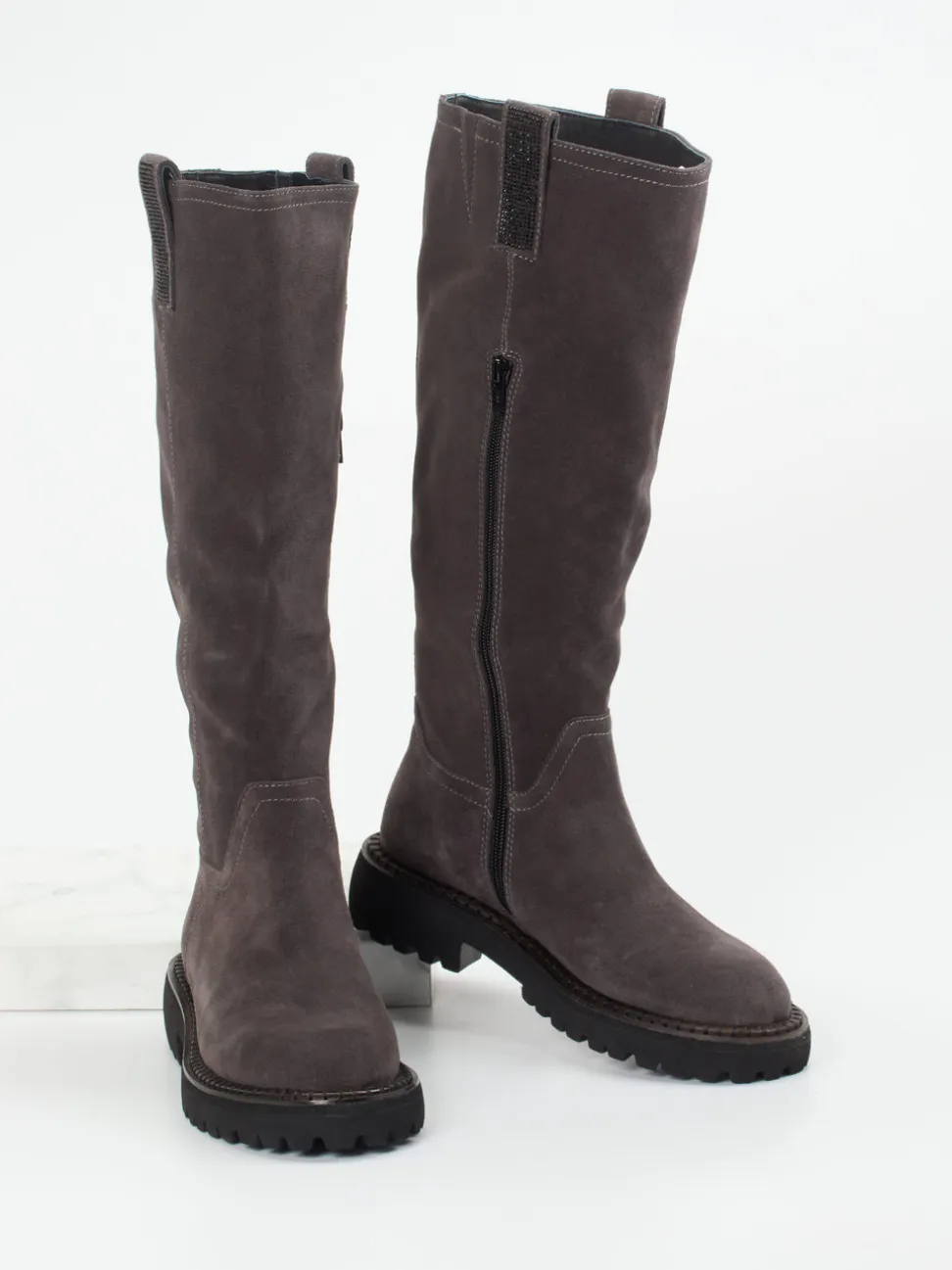 Maripé – Langschaftstiefel aus Veloursleder grau