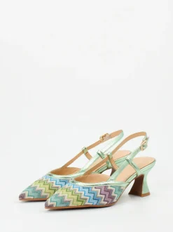 Maripé – Slingback-Pumps aus Textil in Metallic-Optik