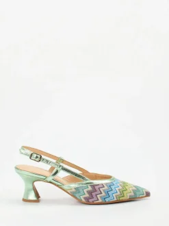 Maripé – Slingback-Pumps aus Textil in Metallic-Optik