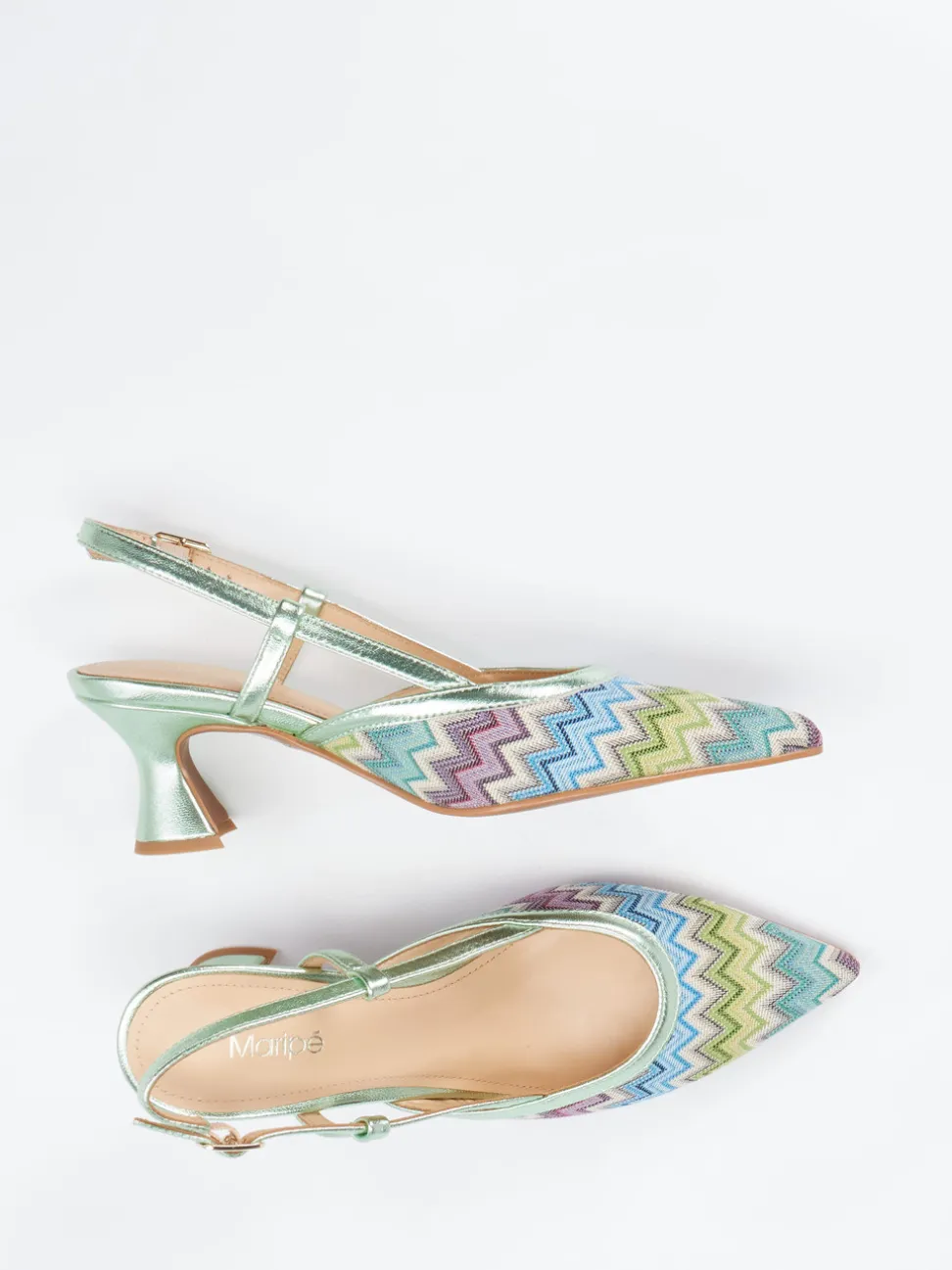 Maripé – Slingback-Pumps aus Textil in Metallic-Optik