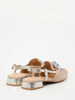 Maripé – Slingpumps aus Veloursleder Beige-Metallic