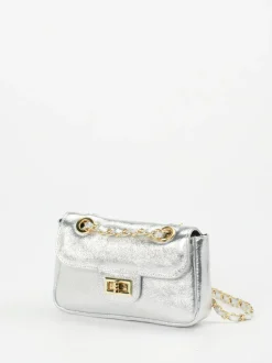 Marlon Firenze – Schultertasche aus Metallicleder Silber