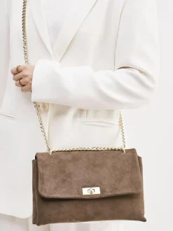 Marlon Firenze – Schultertasche aus Veloursleder Taupe