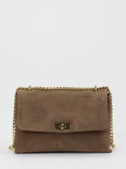 Marlon Firenze – Schultertasche aus Veloursleder Taupe