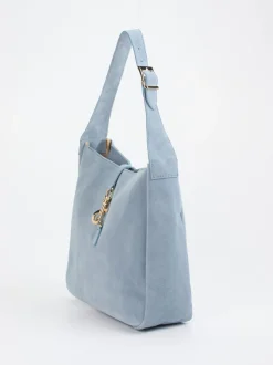 Marlon Firenze – Schultertasche aus Veloursleder hellblau