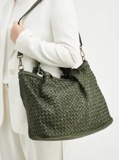 Marlon Firenze – Shopper Bag aus Flechtleder Olivgrün