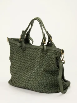 Marlon Firenze – Shopper Bag aus Flechtleder Olivgrün