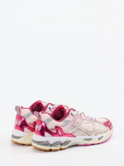 MRP – Sneaker aus Mesh und Metallicleder Cremeweiß