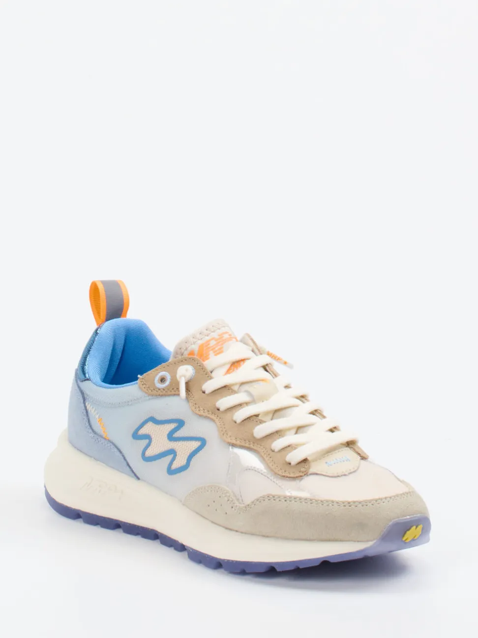 MRP – Sneaker aus Velour/Textil in Beige-Blau