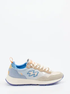 MRP – Sneaker aus Velour/Textil in Beige-Blau