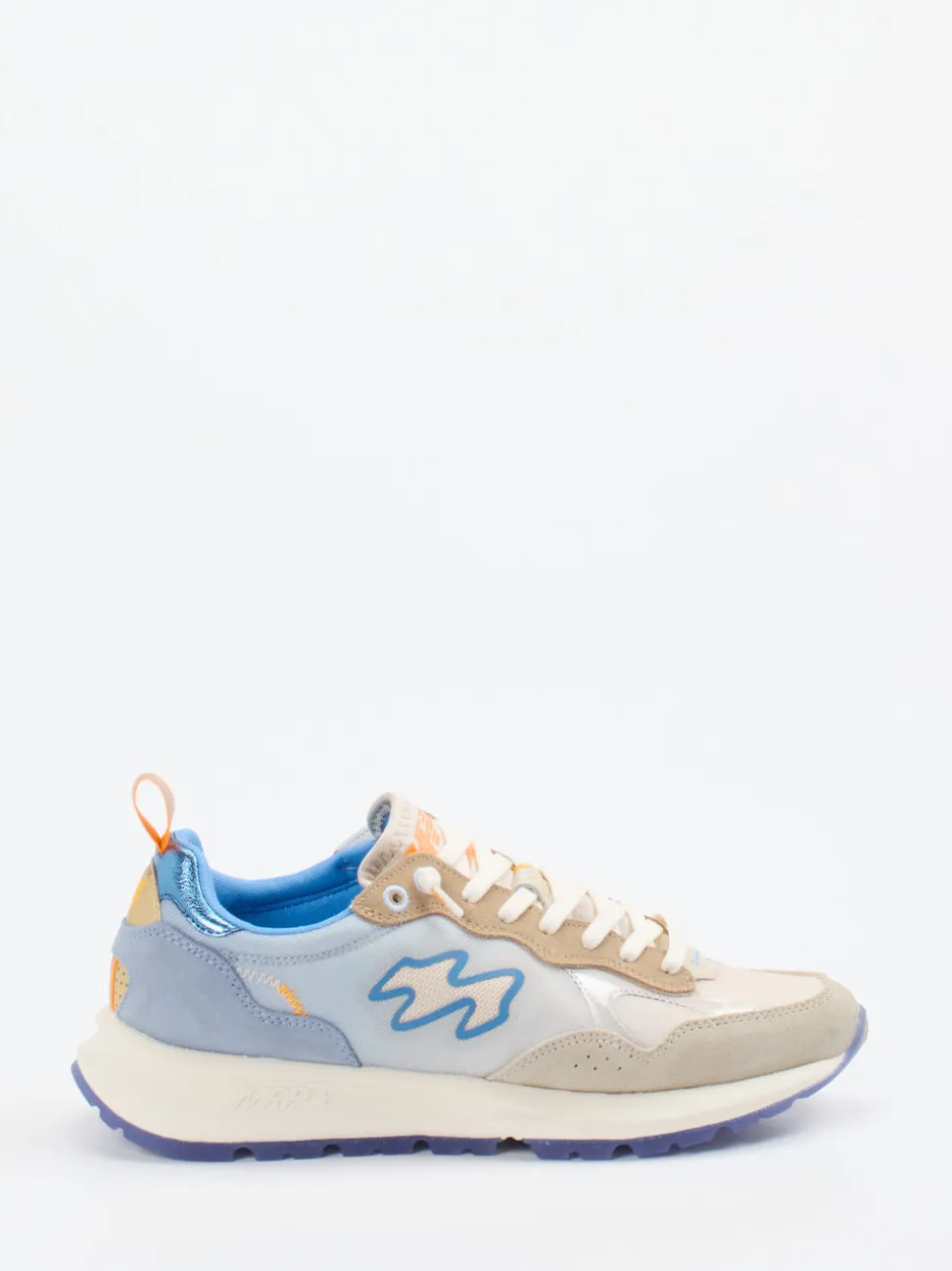 MRP – Sneaker aus Velour/Textil in Beige-Blau