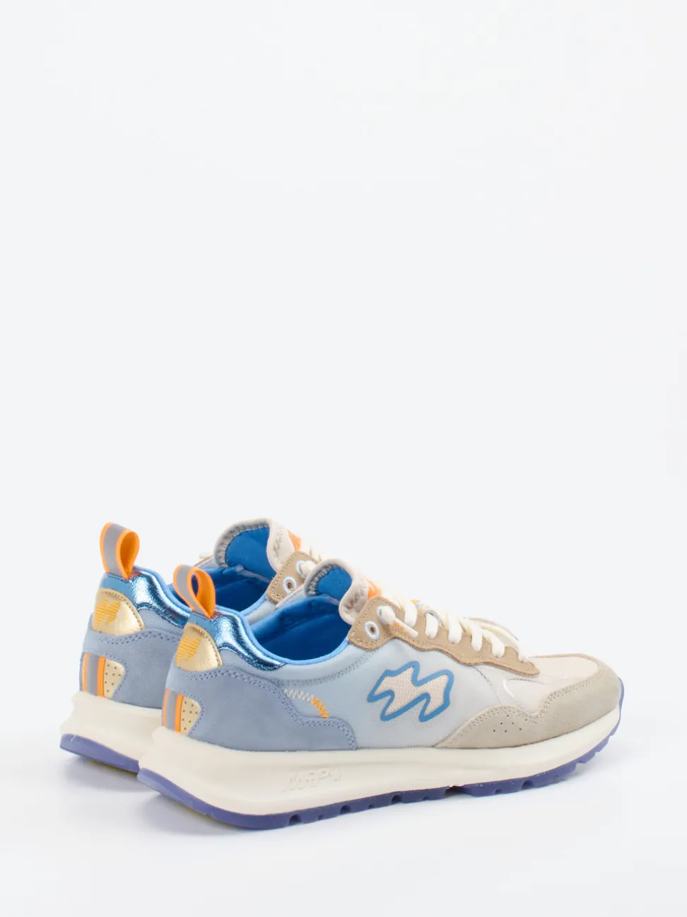 MRP – Sneaker aus Velour/Textil in Beige-Blau