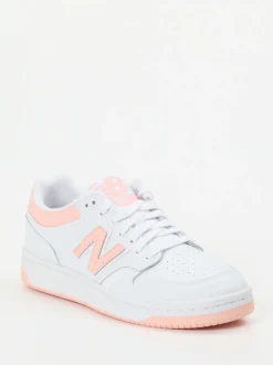 New Balance – Sneaker aus Leder in Weiß Pfirsichrosa