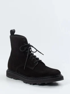 Officine Creative – Schnürboots aus Veloursleder schwarz