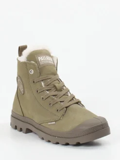 Palladium – Schnürboots aus Nubukleder in Olivgrün