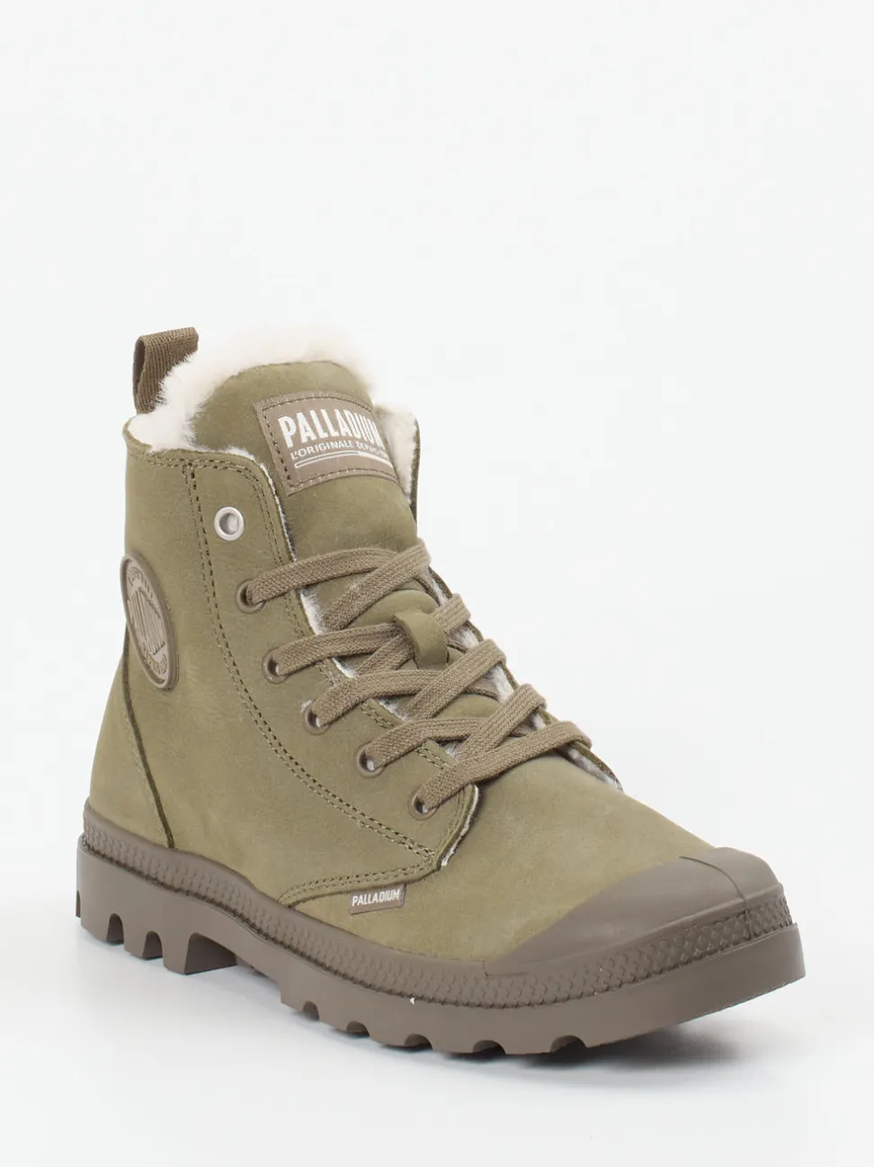 Palladium – Schnürboots aus Nubukleder in Olivgrün
